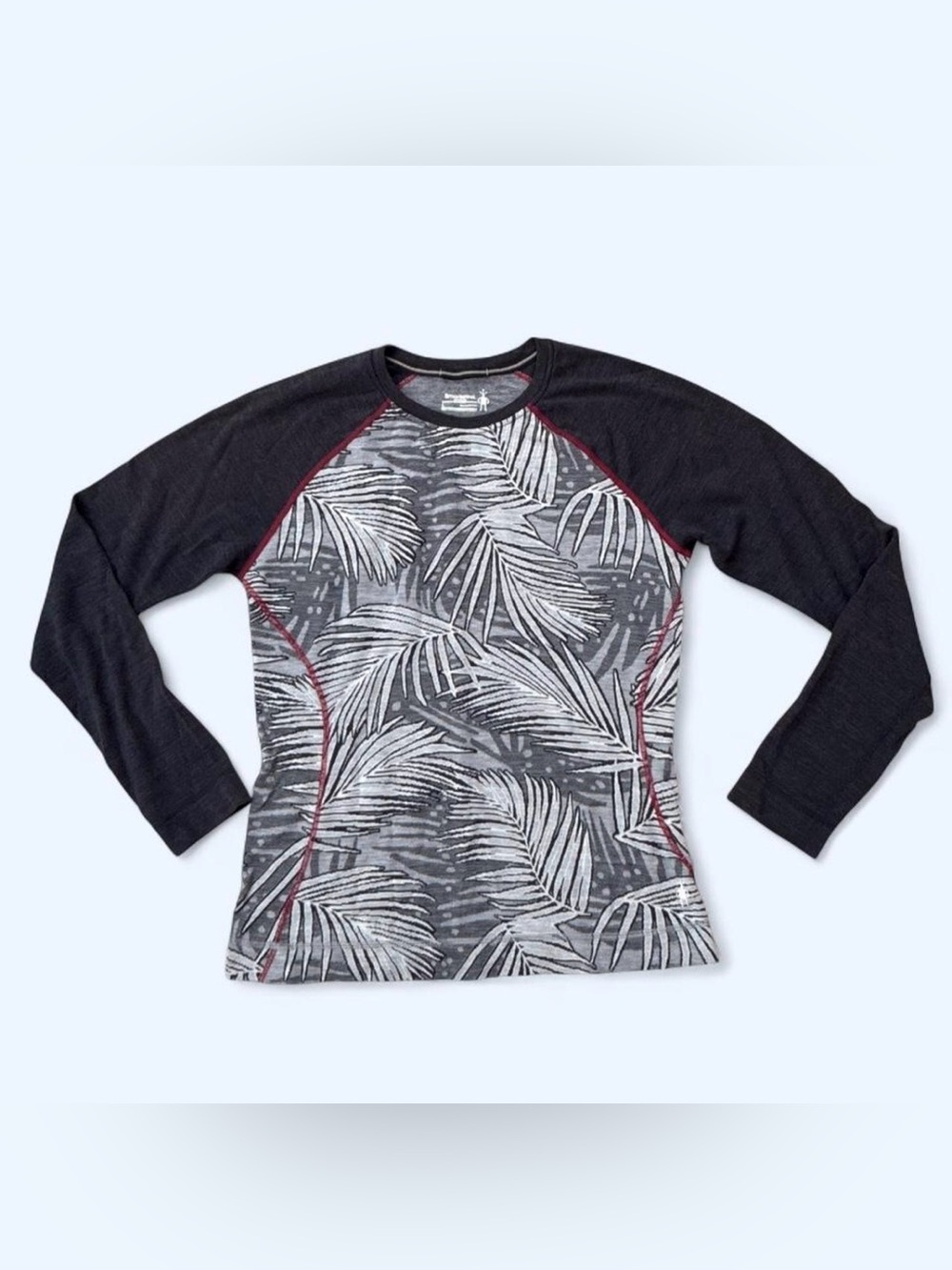 Smartwool Merino Wool Grey & White Base Layer Palm Leaf Shirt Women’s Size L